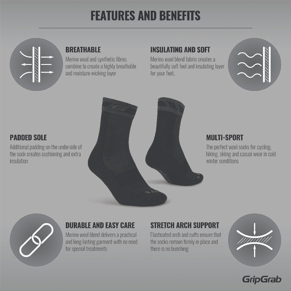 GripGrab Merino Winter Sock - Black - Endurance Sport