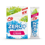 Two packets of zero+ electrolyte sticks with citrus flavor on a white background