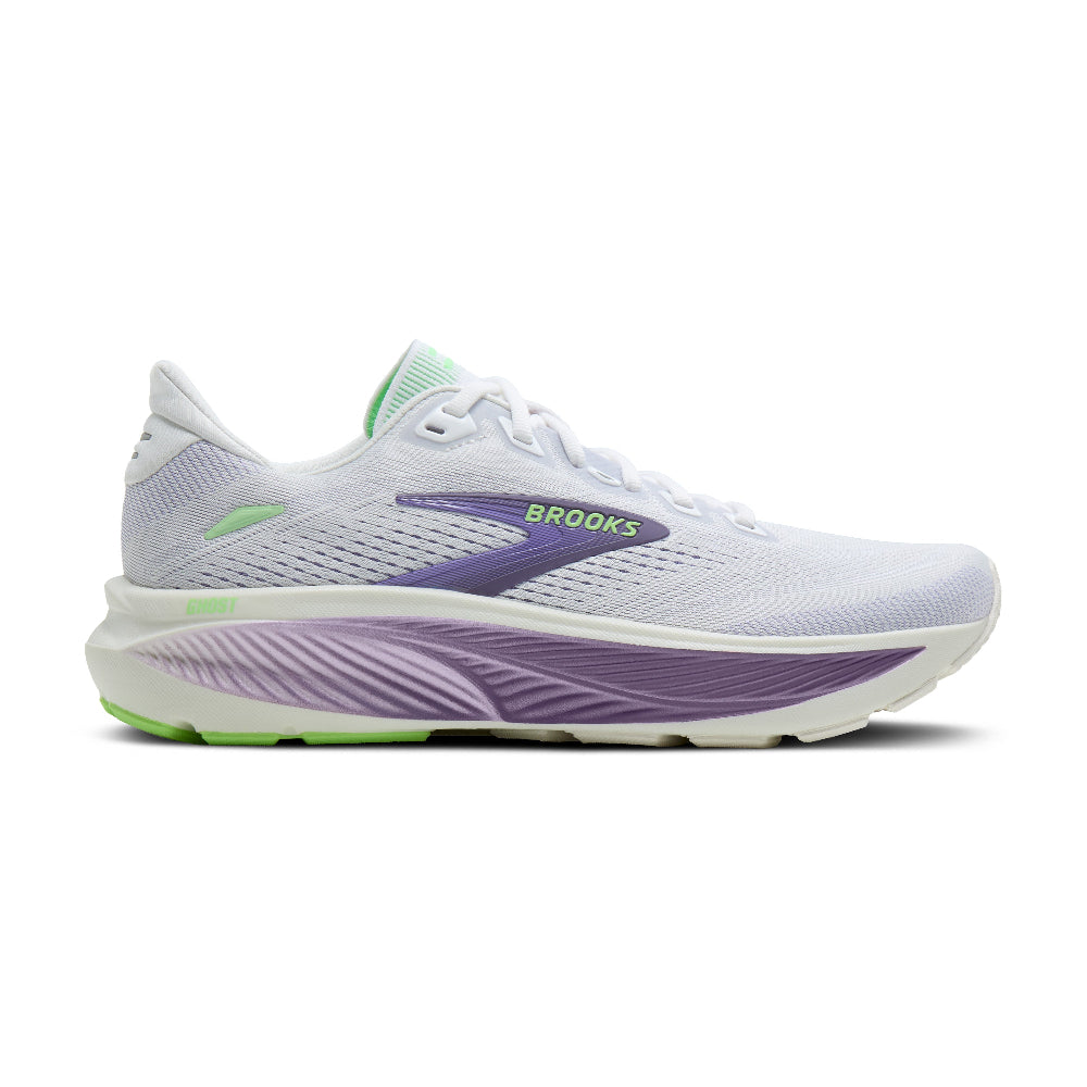 Brooks Ghost 18 Dame - White/Purple Hebe/Green - Endurance Sport