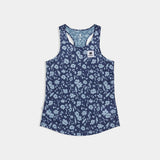 Blue floral tank top on a light gray background