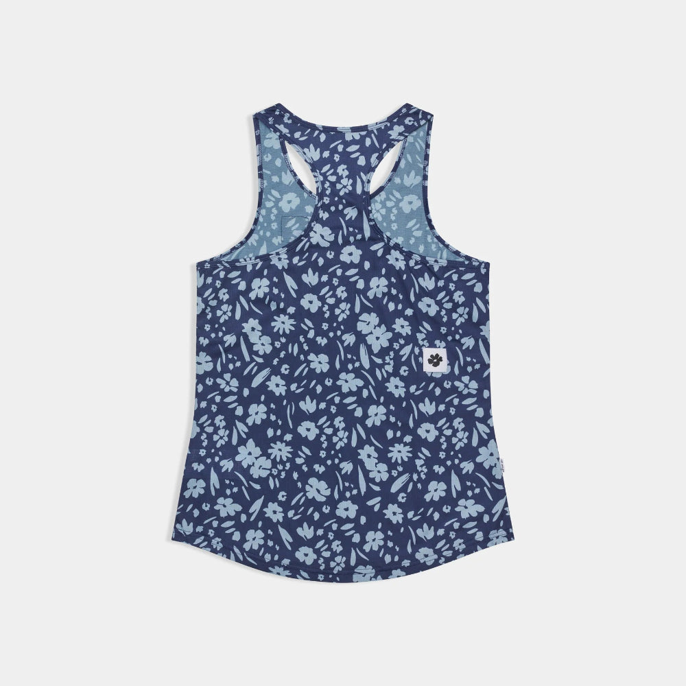 Blue floral tank top on a light gray background
