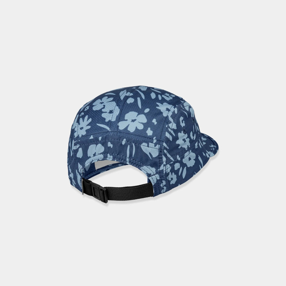 Blue floral-patterned cap on a light gray background