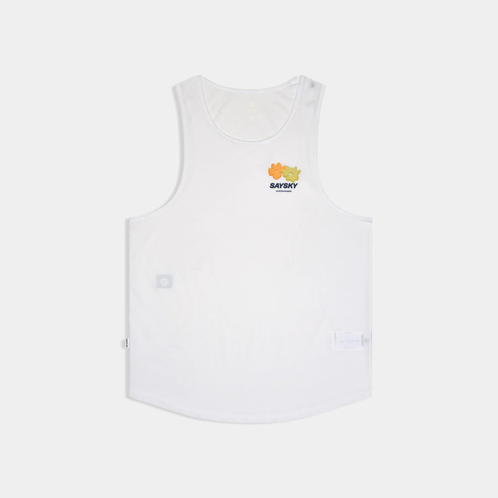 White tank top with a logo on a white background