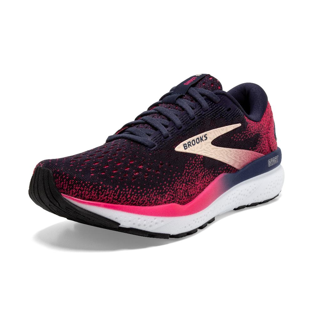 Brooks Ghost 16 Dame - Peacoat/Raspberry/Apricot set fra fronten