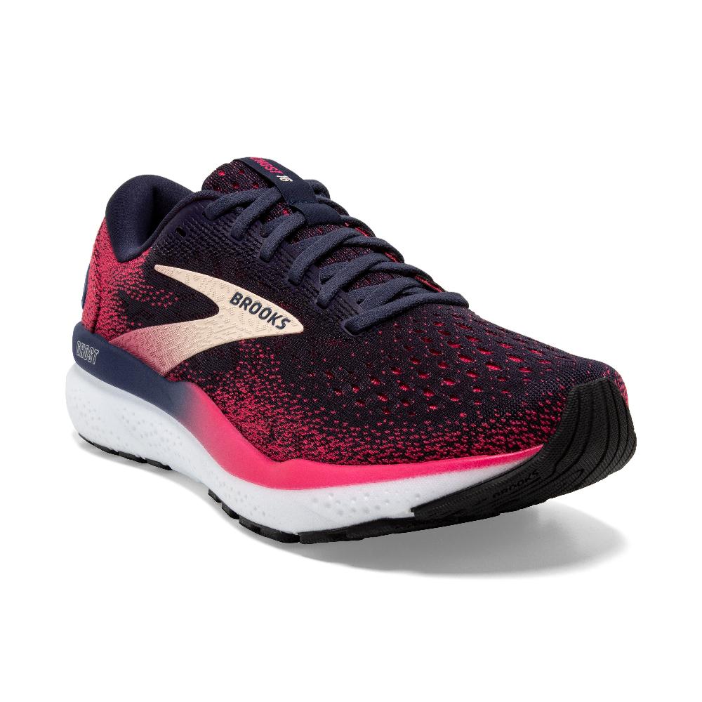 Brooks Ghost 16 Dame - Peacoat/Raspberry/Apricot set fra fronten