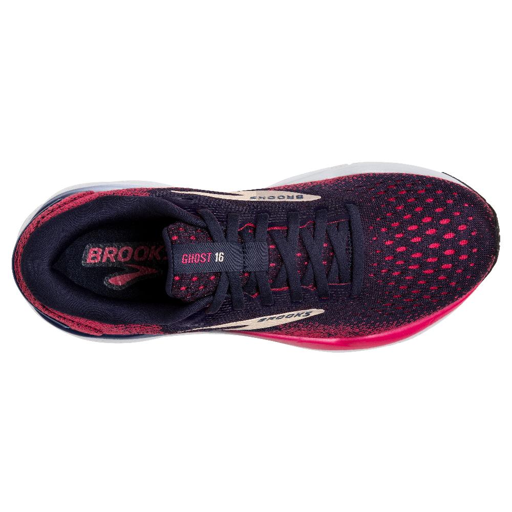 Brooks Ghost 16 Dame - Peacoat/Raspberry/Apricot set ovenfra