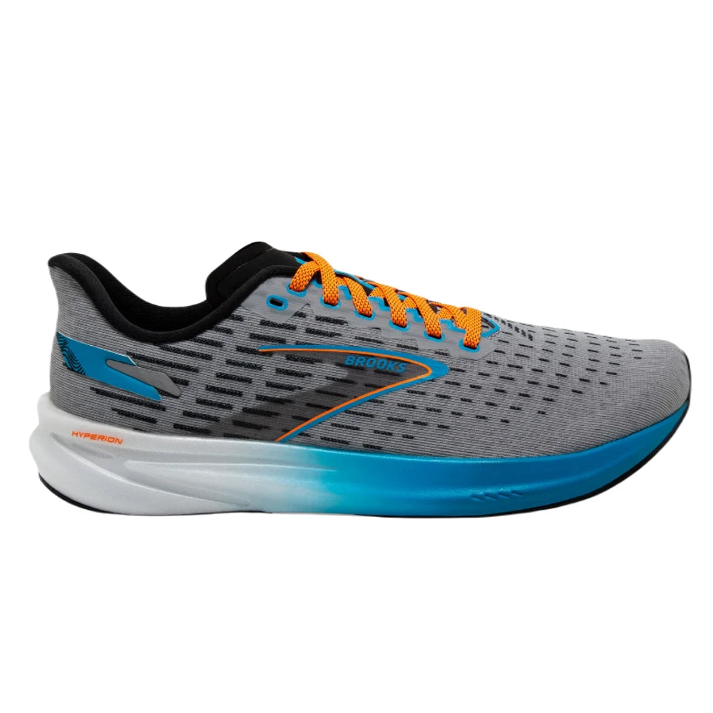 Brooks Hyperion Tempo Herre - Grey/Atomic Blue/Scarlet set fra siden