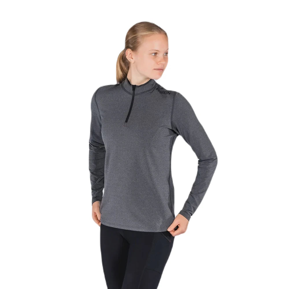 FUSION Wms C3 Zip Neck - Dark Grey - Endurance Sport