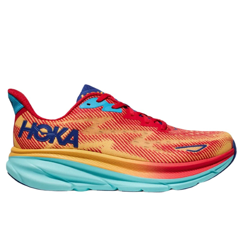 Hoka Clifton 9 Dame - Racepack Cerise/Cloudless set fra siden