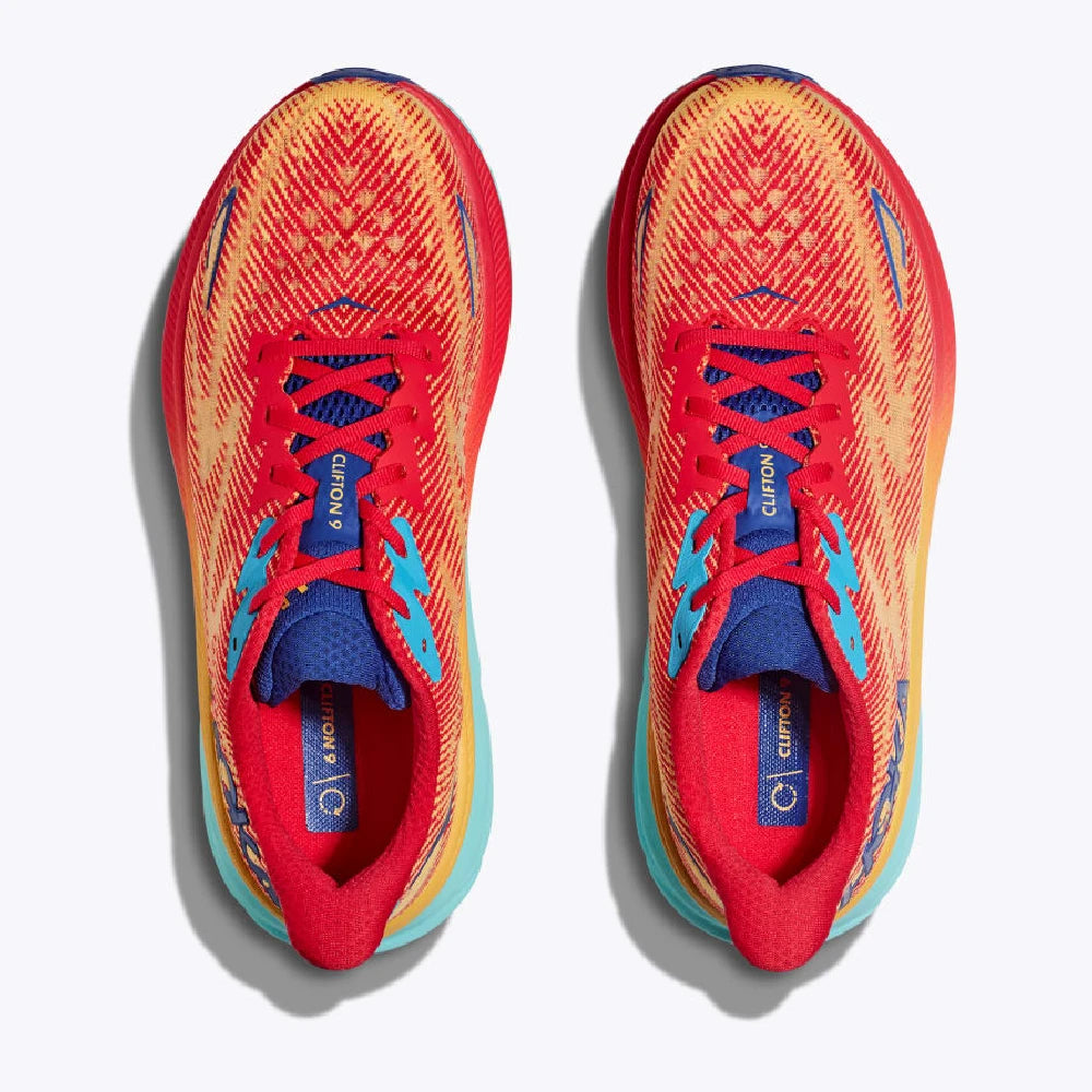 Hoka Clifton 9 Herre - Racepack Cerise/Cloudless set ovenfra