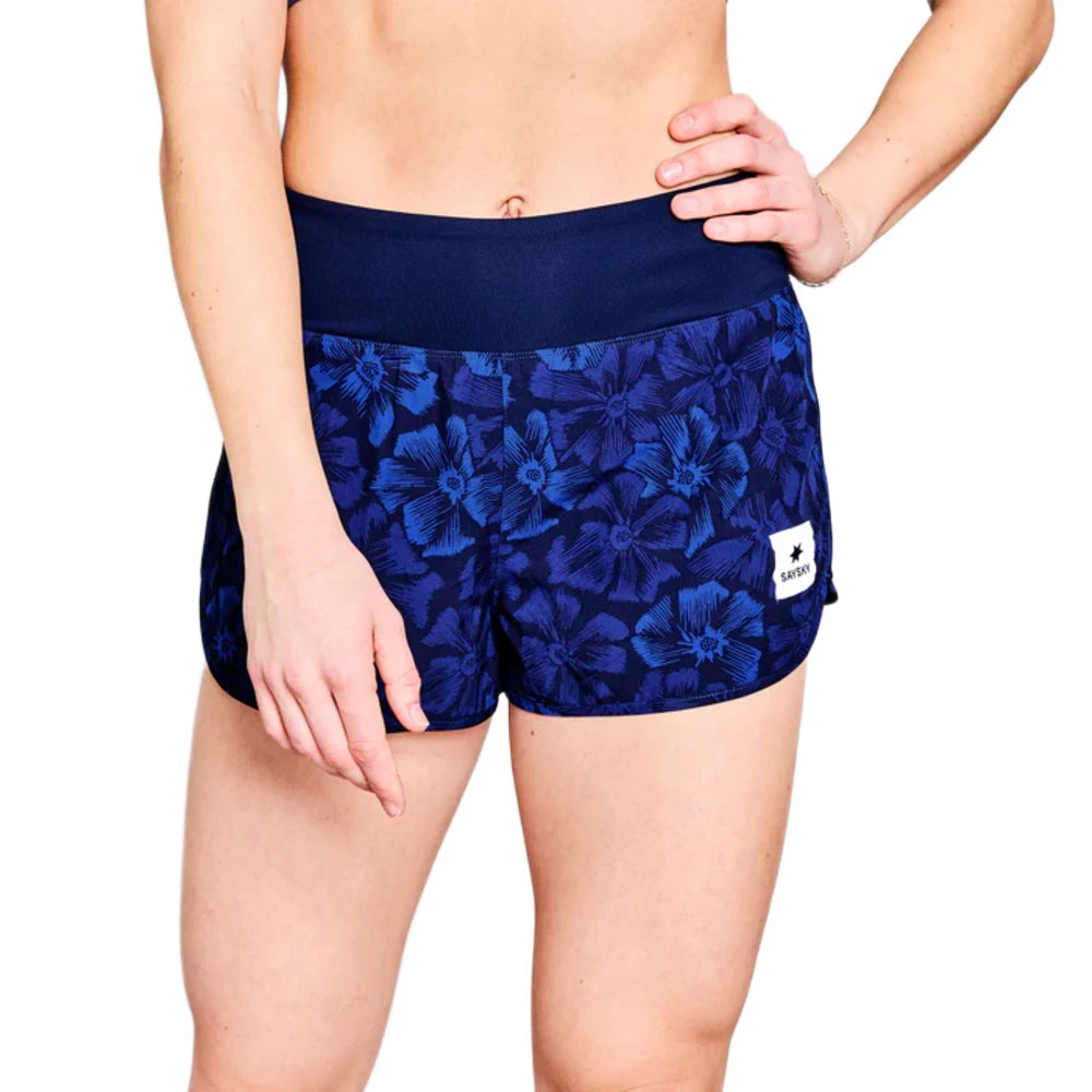SAYSKY Womens Flower Pace Short 3'' - Blue AOP - Endurance Sport