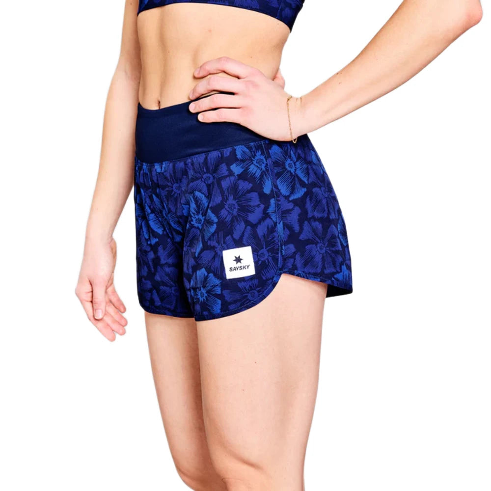 SAYSKY Womens Flower Pace Short 3'' - Blue AOP - Endurance Sport