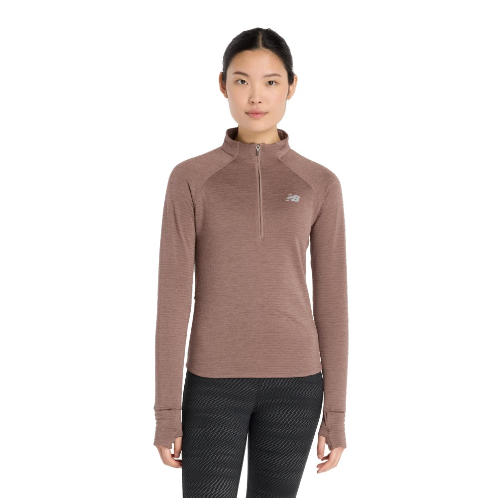 New Balance Athletics Heat Grid 1/2 Zip Dame - Earth Shadow Heather - Endurance Sport