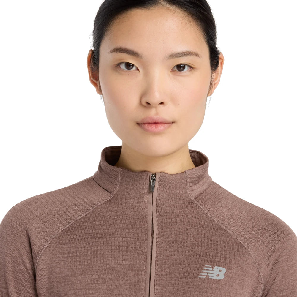 New Balance Athletics Heat Grid 1/2 Zip Dame - Earth Shadow Heather - Endurance Sport
