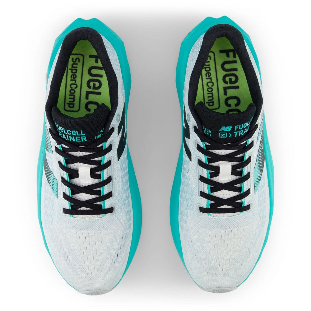 New Balance Fuelcell SuperComp Trainer V3 Herre - White/ Cyber Jade set oven fra