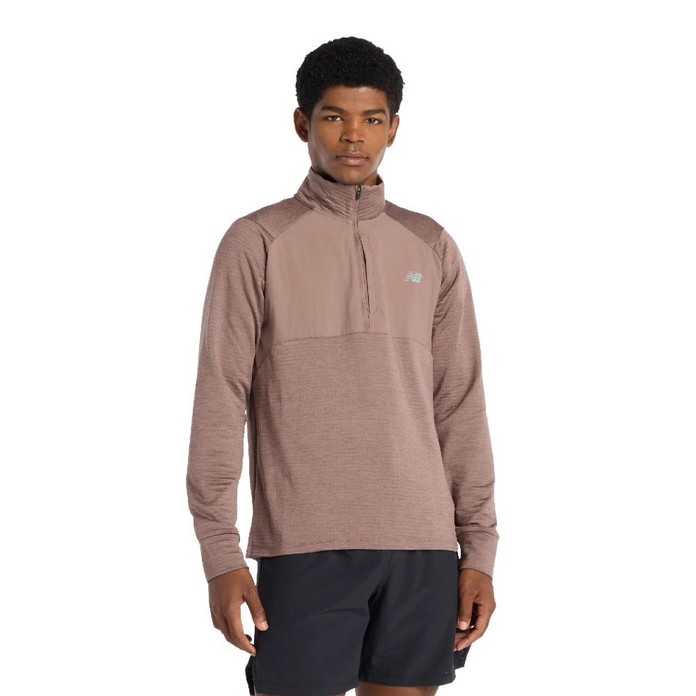 New Balance Mens Athletics Heat Grid 1/2 Zip - Earth Shadow Heather - Endurance Sport