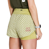 SAYSKY Dame Checker pace 2 in 1 short 3" - Green AOP - Endurance Sport