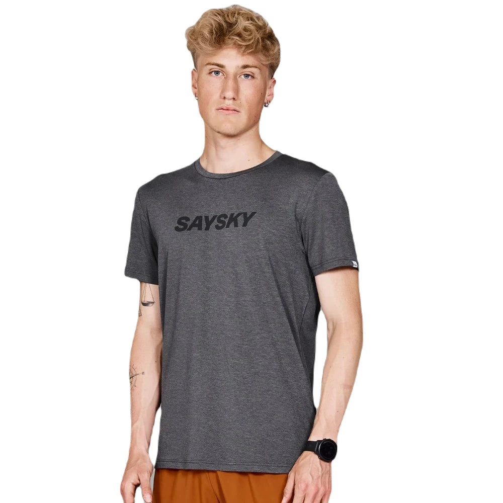 SAYSKY Logo Pace T-shirt - Grey Melange set fra fronten