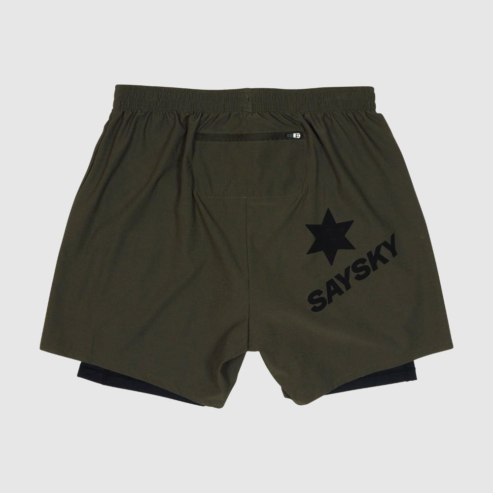 Green shorts with a star logo and 'Saysky' text on a light gray background