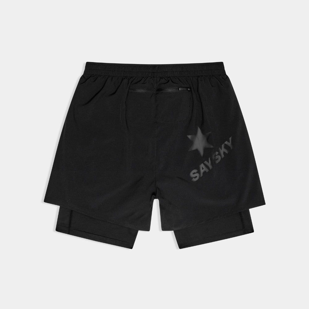 Black shorts with a star and text design on a white background