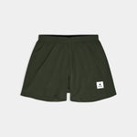 Green shorts with a brand logo on a light gray background