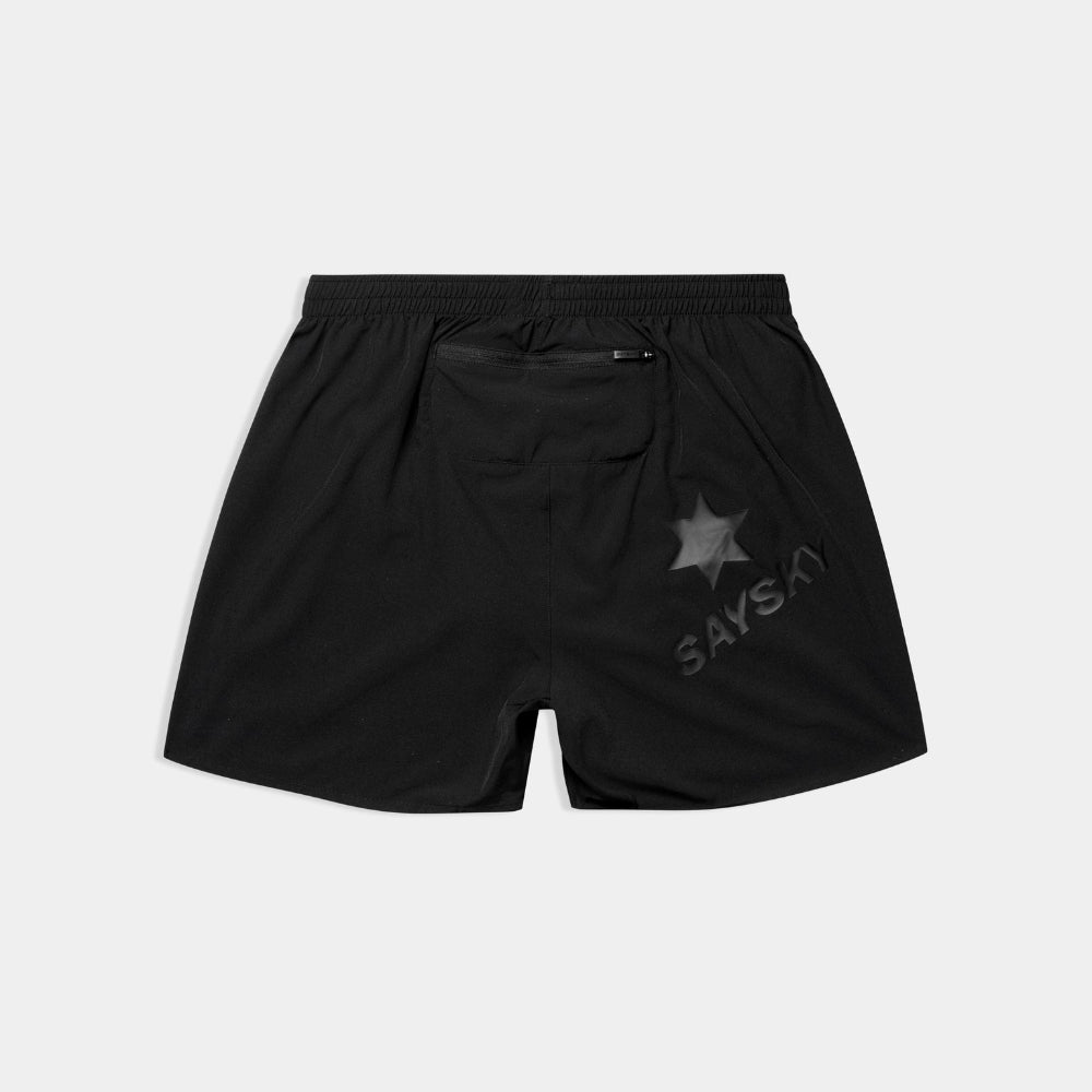 Black shorts with a logo on a light gray background